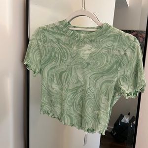 Sheer green, very cute, cropped, festival groovy top